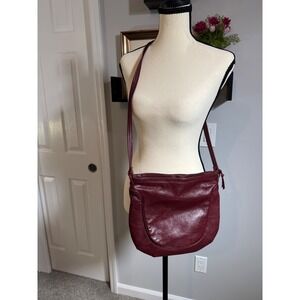 Summit Hill Burgundy Leather Crossbody Bag Zip Top Shoulder Purse Maroon